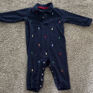 Polo Ralph Lauren Navy Polo One-Piece with Multicolor Pony Embroidery size 9-12m